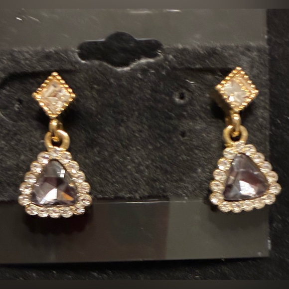 EUC Gold Tone and Silver Tone  Drop Earrings w/. Blue Grey Crystals - Picture 4 of 5